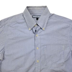 Tommy Hilfiger Ithaca Men's Blue and White Striped Button-Down Sz M